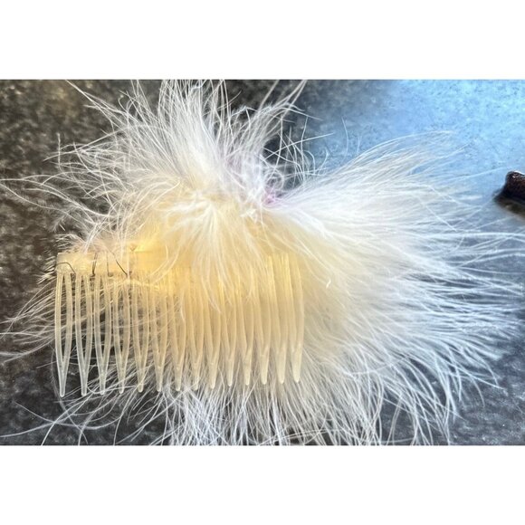 Vtg Lot Of 2 1970\'s Handmade Feathered Design Celluloid Hair Comb White Purple